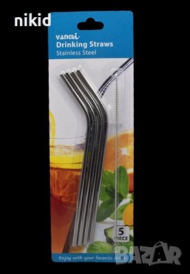 4 бр Метални сламки сламка за многократна употреба + четка за почистване, снимка 1