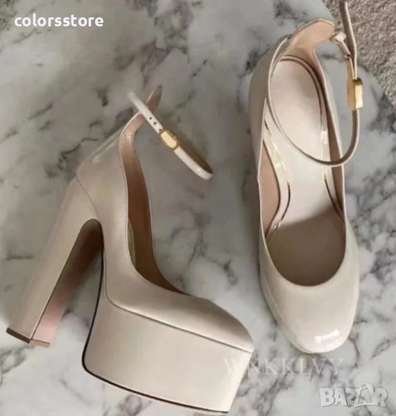 Обувки на ток - бежов лак - VT1, снимка 1
