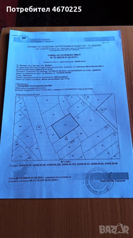 ПРОДАВАМ ПАРЦЕЛ С Площ1005кв.м. МЕСТНОСТ,, СУХИТЕ ЛОЗЯ,, ГР.БАЛЧИК, снимка 1