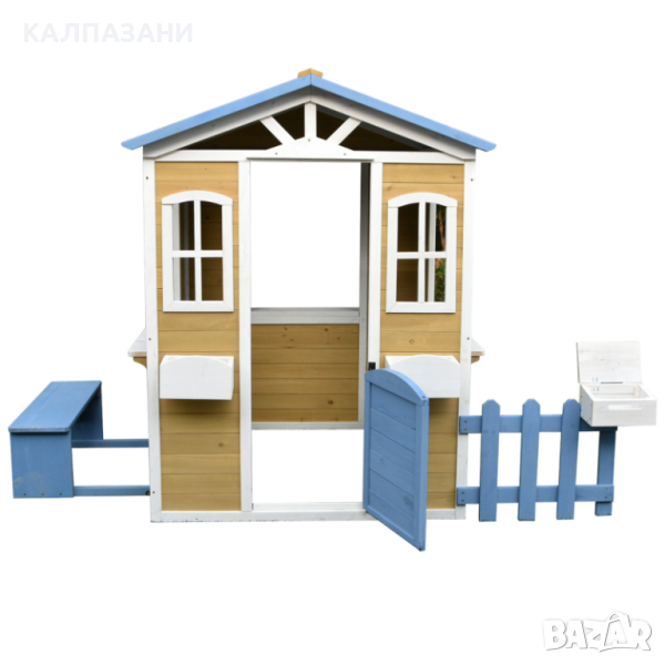 Детска Къща GINGER HOME, Дървена, Игра на Открито в Двора и Градината, Бяло, Синьо, 205х119х140 см. , снимка 1