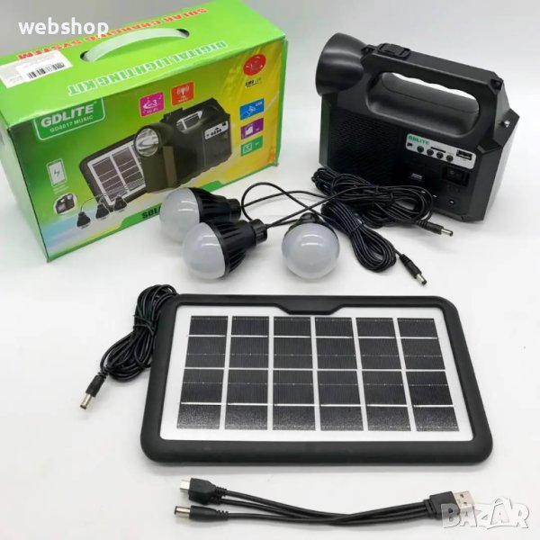 GD-8017 MUSIC Преносима Соларна Система,  Комплект с 3 крушки, снимка 1