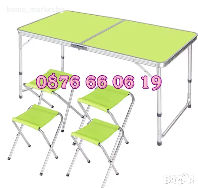 Къмпинг сгъваема маса с 120х60 см с 4 бр. столчета, градинска маса, снимка 1