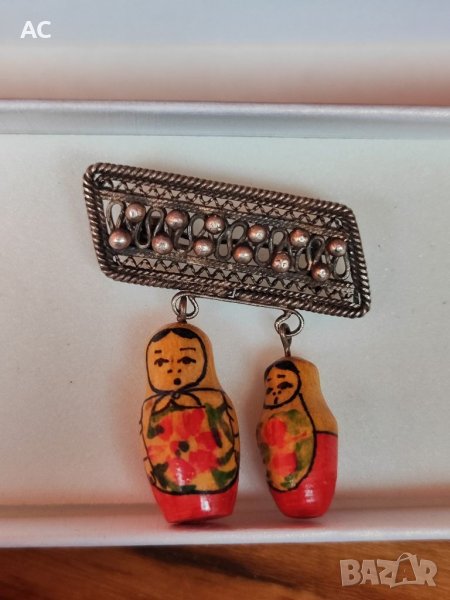 Сребърна значка, матрьошки, снимка 1