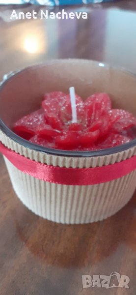 СВЕЩ в стъклен свещник , червена , снимка 1