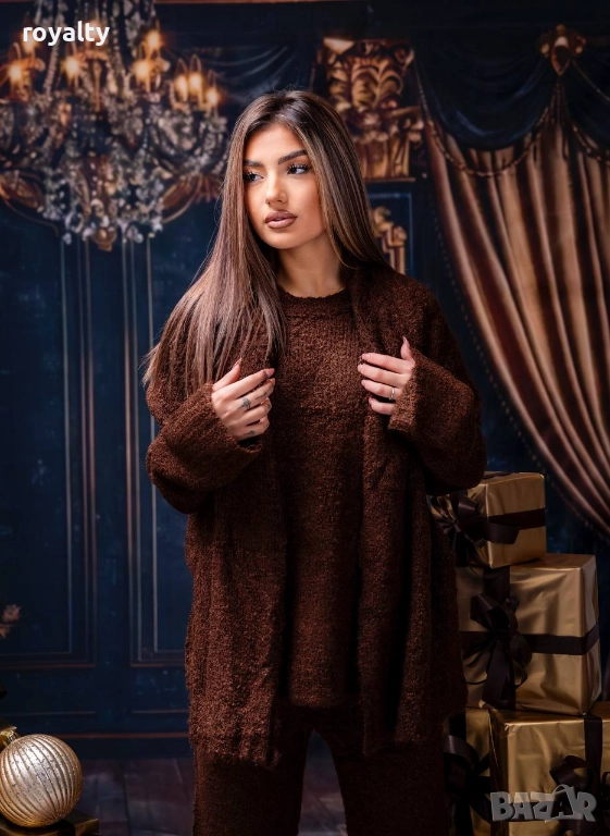 Кафяв Дамски Комплект С Шал , снимка 1