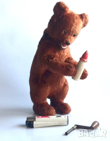 Bear Wind Up Toy Руско механично плюшено мече от 60-те години с бутилка Кафява мечка Работен ключ Иг, снимка 7 - Колекции - 42484552