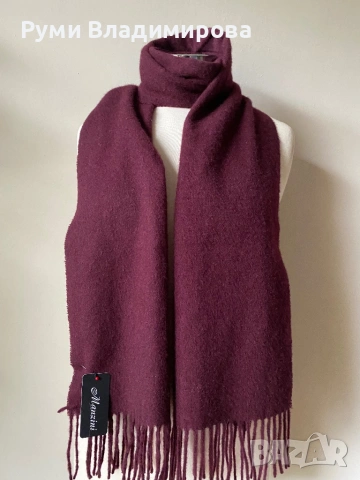 Мъжки шал от 100 % вълна в бордо, Manzini, с етикет, снимка 2 - Шалове - 53186019