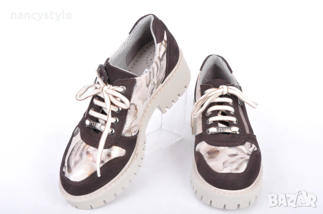 НОВО! Кафяви дамски обувки с връзки и цип, снимка 2 - Дамски ежедневни обувки - 53873130