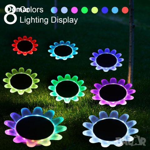 2 броя Соларни цветни лампи цветя за градина, езеро, басейн 8 режима, снимка 2 - Соларни лампи - 41940666