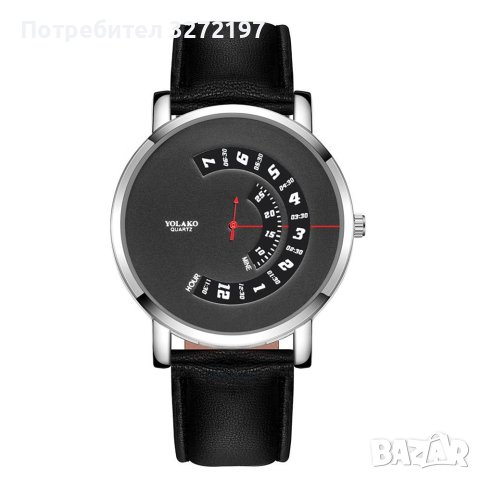YOLAKO кварцов часовник,нов иновативен дизайн циферблат,кожена каишка , снимка 7 - Мъжки - 40954918