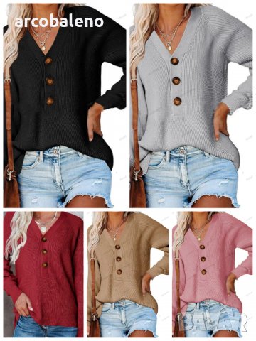Дамски ежедневен моден плетен пуловер с V-образно деколте, 5цвята - 023, снимка 1 - Блузи с дълъг ръкав и пуловери - 39728515