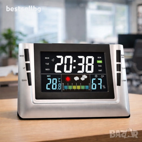 Електронна метеорологична станция с часовник термометър влагомер за дома офиса спалня температура, снимка 4 - Други - 53109070