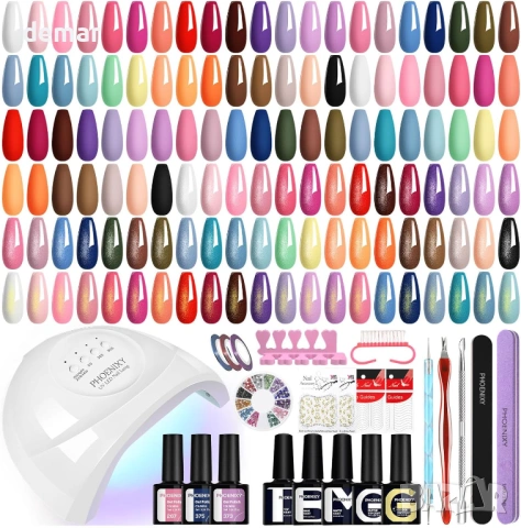 Комплект гел лакове за нокти PHOENIXY, 48W UV лампа, 35 цвята + 5 покрития, подарък за жени