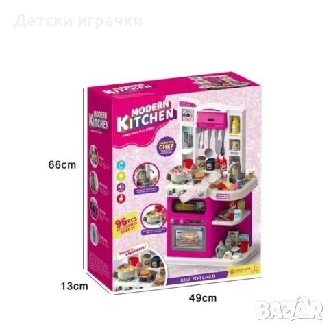Голяма детска кухня 79см, звуци, пара, вода, 92 части, снимка 3 - Образователни игри - 52684591