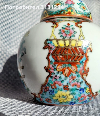 Canton Винтидж рьчно рисувана буркан за съхранение Китай , снимка 4 - Антикварни и старинни предмети - 53072186
