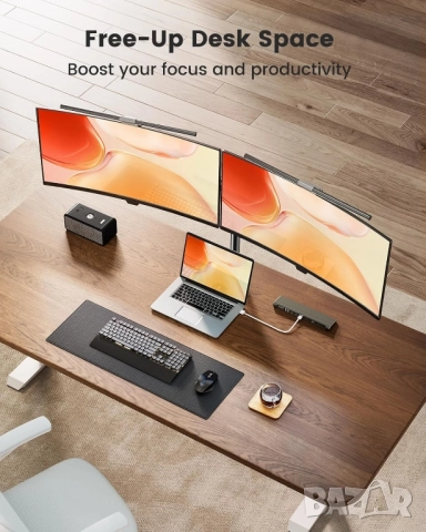 Регулируема стойка за бюро за 2 монитора с C скоба, ErGear, снимка 8 - Монитори - 51724622