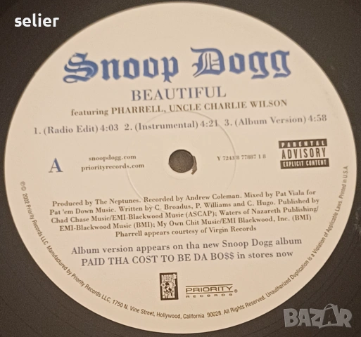 Snoop Dogg ‎– Beautiful / Ballin' Maxi Single 12 Издание 🇺🇸 USA 2002г Стил:HIP HOP Състояние на ви, снимка 2 - Грамофонни плочи - 53275952