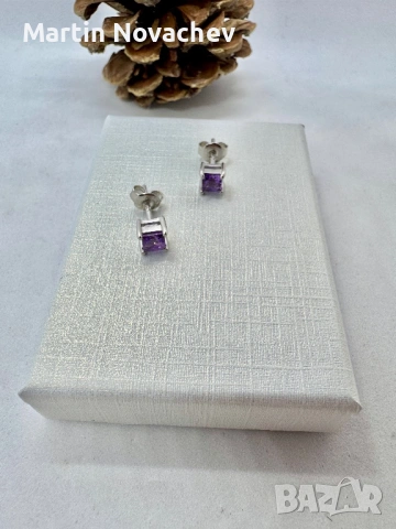 Сребърни обеци с естествен аметист, снимка 12 - Обеци - 53438246
