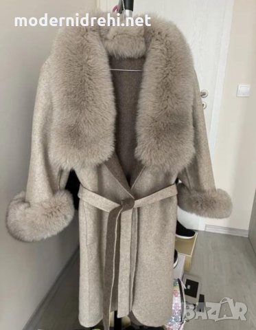 Дамско луксозно палто кашмир вълна и лисица код 221, снимка 1 - Палта, манта - 35937885