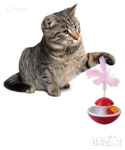 Въртяща се играчка за котка с топка и перо 10,5x17 см, снимка 2 - За котки - 42366988