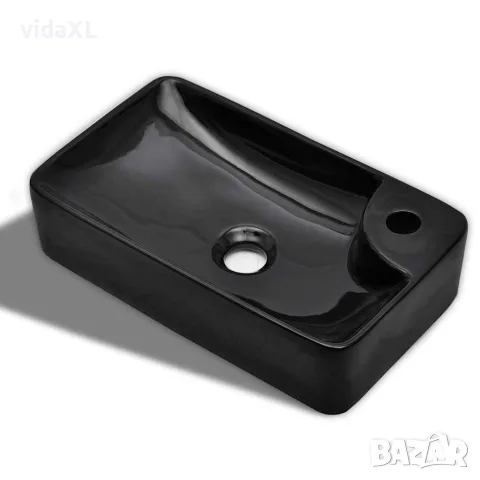 vidaXL Керамична мивка за баня с отвор за смесител, черна