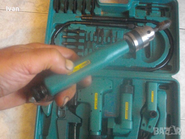 Комплект 5бр. Пневматични Различни Машини Аксесоари В Куфар-Мини Лентов Шлайф,Зеге,Ъглошлайф,Стойка, снимка 16 - Други инструменти - 42445186