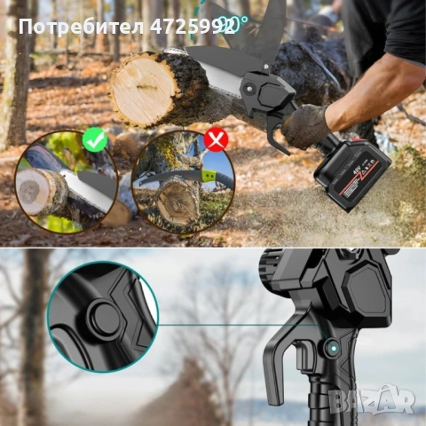 Акумулаторен мини верижен трион 6", Комплект с 2 батерии 6000mAh и куфар, снимка 8 - Градински инструменти - 53310800