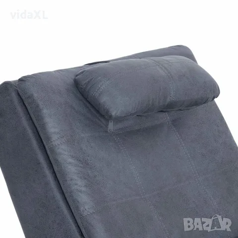 vidaXL Масажираща кушетка с възглавница, сива, изкуствен велур, снимка 6 - Кушетки - 56146488