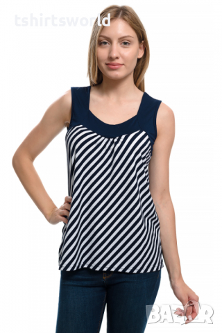 Нова дамска елегантна моряшка блуза без ръкави на тънко райе, снимка 6 - Потници - 36292038