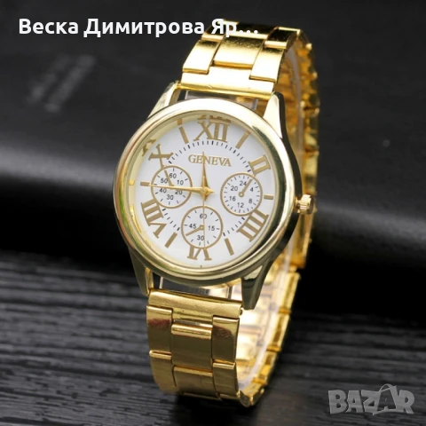 Дамски ръчен часовник с кръгъл циферблат в златен цвят , снимка 2 - Друга електроника - 51399750