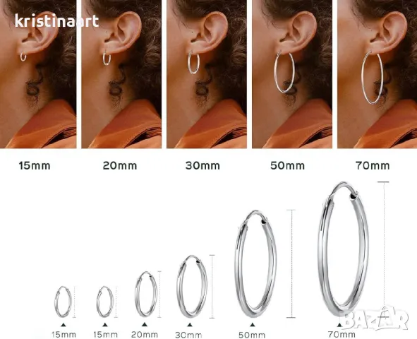 Сребърни обеци халки с размер 90,00мм, снимка 3 - Обеци - 48163512