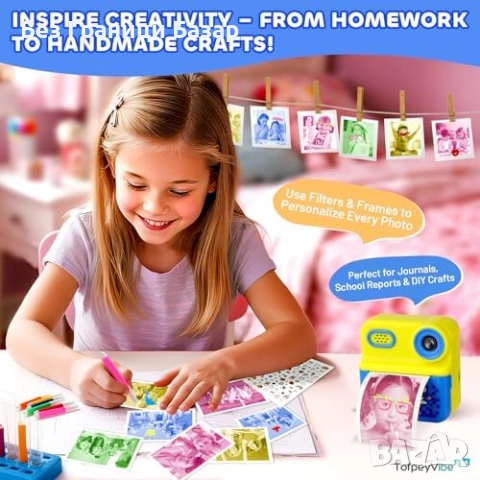 Нова Детска камера с моментален печат, 48MP, 64GB, филтри и рамки деца, снимка 6 - Други - 51726345