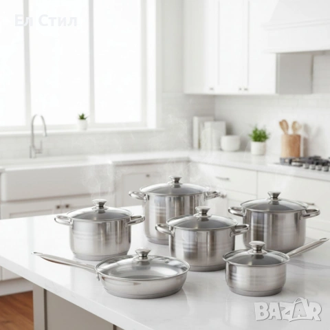 Комплект съдове от неръждаема стомана – 12 части - Готви като професионалист у дома