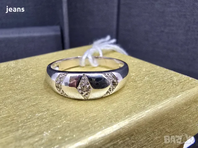 Пръстен бяло злато 750, диаманти. Размер 17мм., снимка 7 - Пръстени - 48755951