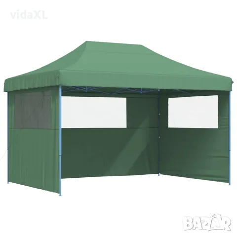 vidaXL Сгъваема парти шатра pop-up с 3 странични стени зелена