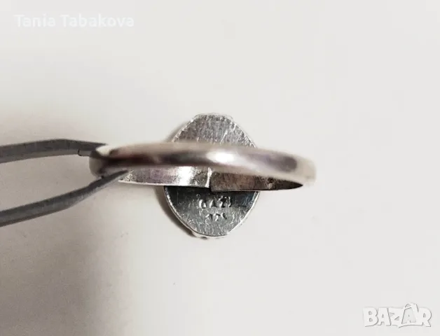 Сребърен винтидж пръстен с камък зелено котешко око , снимка 5 - Пръстени - 55887408