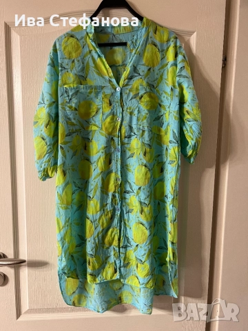  Дамска разкошна елегантна асиметрична нова риза 100 % памук памучна принт лимони лимон