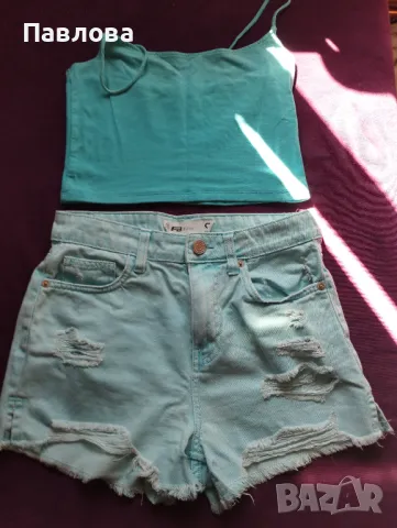 Дънкови панталонки и бюстие за  15 лева, S номер, снимка 1