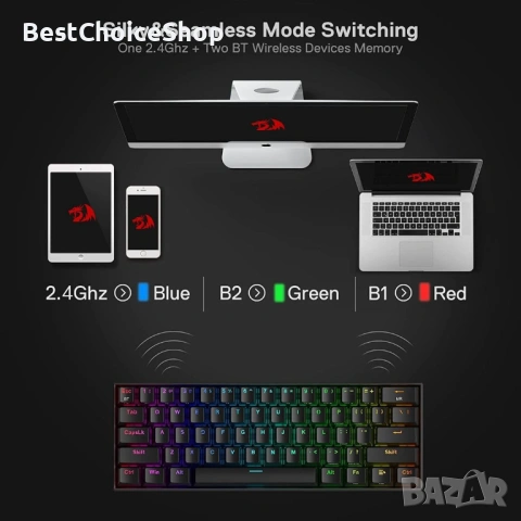 Redragon K530 Pro Draconic 60% безжична гейминг механична клавиатура RGB, снимка 11 - Клавиатури и мишки - 53585098
