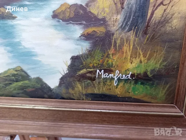 Немски горски пейзаж, масло върху платно с подрамка – 59х49 см (подпис Manfred) , снимка 4 - Картини - 55972806