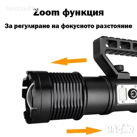 Мощен далекобоен тактически прожектор акумулаторен LED ръчен фенер и къмпинг лампа за лов риболов, снимка 3 - Къмпинг осветление - 50876287