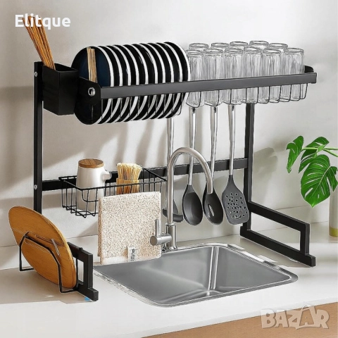 Двуетажен сушилник за съдове с поставка за дъска за рязане