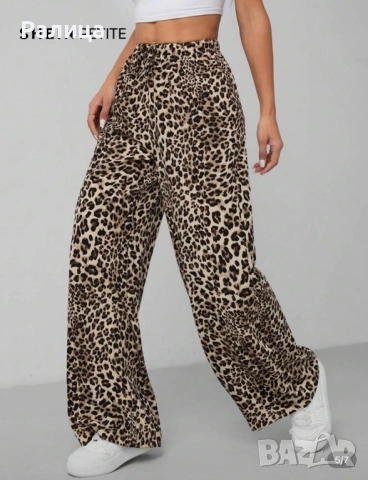 Нов леопардов панталон с широки крачоли, снимка 4 - Панталони - 51478097