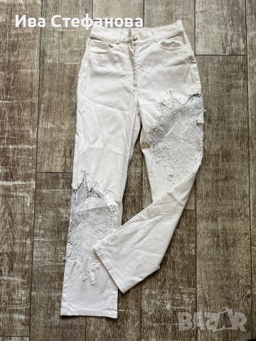 Бели разкошни 100 % памук памучни елегантни дънки дънкови панталони с бяла дантела , снимка 5 - Дънки - 51627355