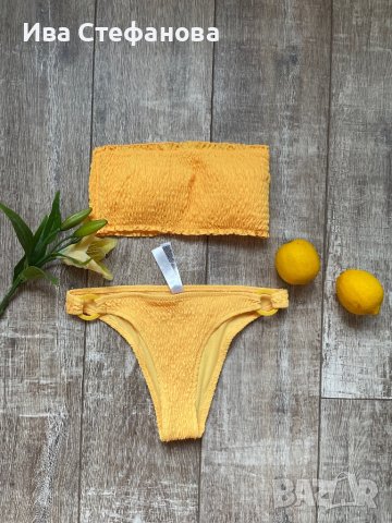 Нов патешко жълто бански костюм сет две части комплект М рипс рипсен 
