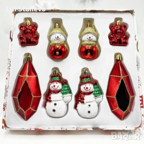 Коледен комплект украса 8 броя – Червени и бели висулки  Premium Collection., снимка 4 - Декорация за дома - 52564597