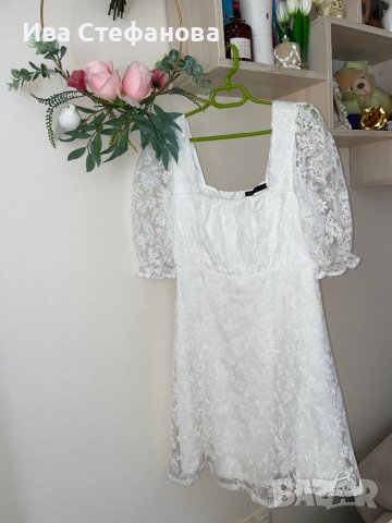 Нова кокетна кукленска елегантна буфан ръкав бяла дантела бяла дантелена  рокля , снимка 11 - Рокли - 41943627