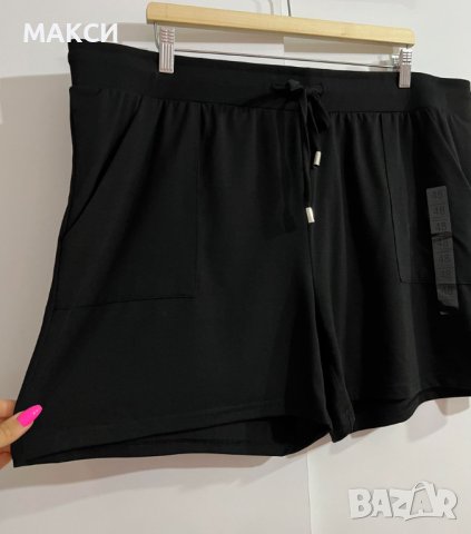 Макси еластични меки къси панталонки с висока талия и джобове в черно, снимка 2 - Къси панталони и бермуди - 41911549