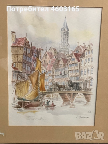 стара картина акварел от 1865г, снимка 2 - Картини - 52681351