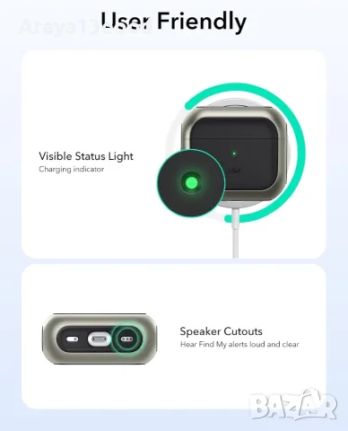 ESR Orbit Hybrid калъф за AirPods 4 – Titanium, MagSafe съвместим, снимка 2 - Аксесоари за Apple - 55914407